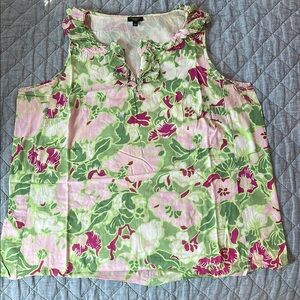 Talbots Floral Ruffle Tank Top - Green and Pink